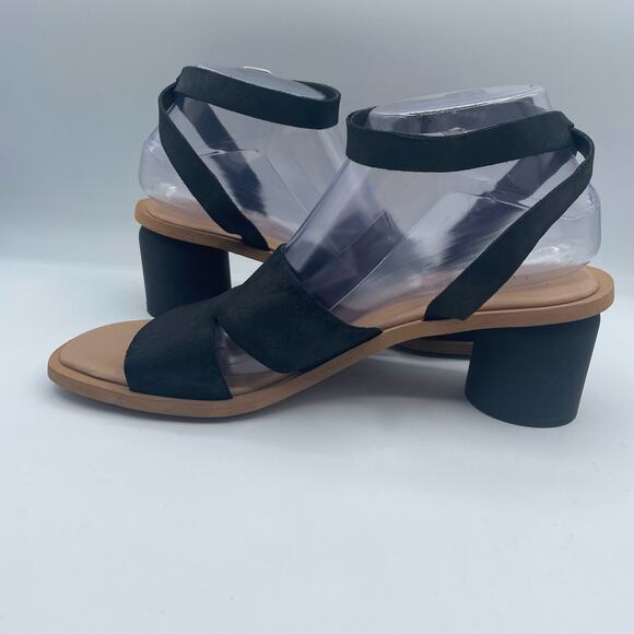 Lucky Brand Pemal Black Leather Sandals Heels Straps Buckle Womens 9 - Picture 6 of 8